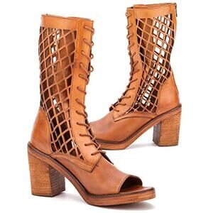 Vintage Foundry Normandy Brown Open Toe Heeled Boot Size 9.5